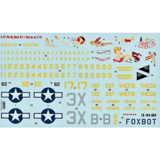 Foxbot 144-004 1/144 Douglas C47 Skytrain Dakota Pin Up Nose Art And Stencils