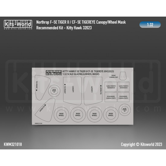 Kits World Kwm32-1018 1/32 Mask For Northrop F-5e Tiger Ii Cf-5e Tigereye Kitty Hawk 32023