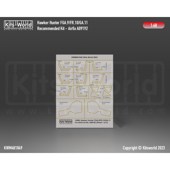 Kits World Kwm48-1049 1/48 Mask For Hawker Hunter Airfix Upgrade Accessories Kit