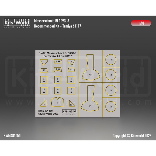 Kits World Kwm48-1050 1/48 Mask For Messerschmitt Bf 109g-6 Tamiya 61117