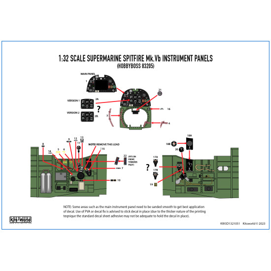 Kits World Kw3d1321051 1/32 3d Decal Instrument Panel Supermarine Spitfire Mk.vb Hobbyboss