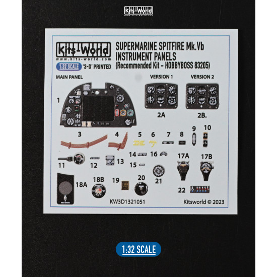 Kits World Kw3d1321051 1/32 3d Decal Instrument Panel Supermarine Spitfire Mk.vb Hobbyboss