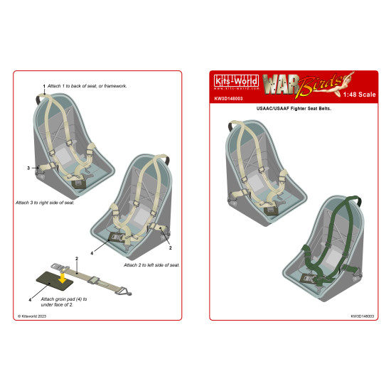 Kits World Kw3d148003 1/48 3d Decal Usaaf / Usaac Fighter Seat Belt