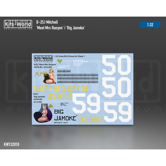 Kits World Kw132010 1/32 Decal For North American Mitchell B-25j 43-27751/50