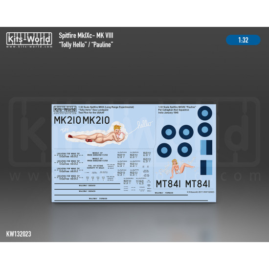 Kits World Kw132023 1/32 Decal For Spitfire Mk.ixc/Mk.vii Tolly Hello/Pauline