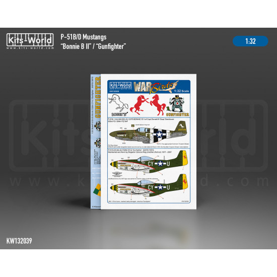 Kits World Kw132039 1/32 Decal For P-51b/D Mustang Bonnie B Ii/Gunfighter