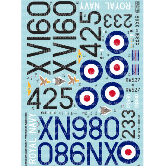 Kits World Kw132151 1/32 Decal For Blackburn Buccaneers Raf And Other Operators