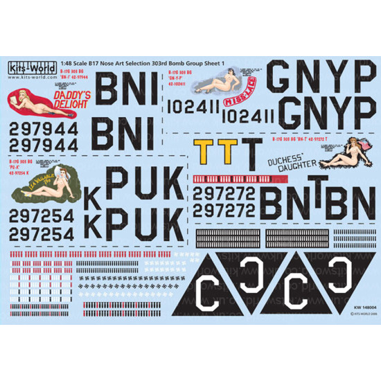 Kits World Kw148004 1/48 Decal For Boeing B-17g Flying Fortress