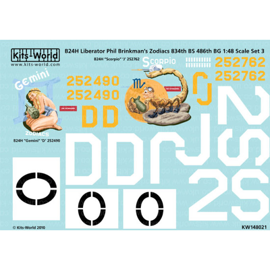 Kits World Kw148021 1/48 Decal For B-24 Liberator Accessories Kit