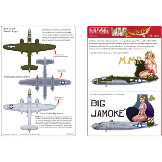 Kits World Kw148033 1/48 Decal For B25j Mitchell Corsica 337th Bg 447 Bs