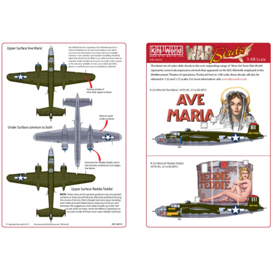 Kits World Kw148035 1/48 Decal For B-25j Mitchell Accessories For Aircraft
