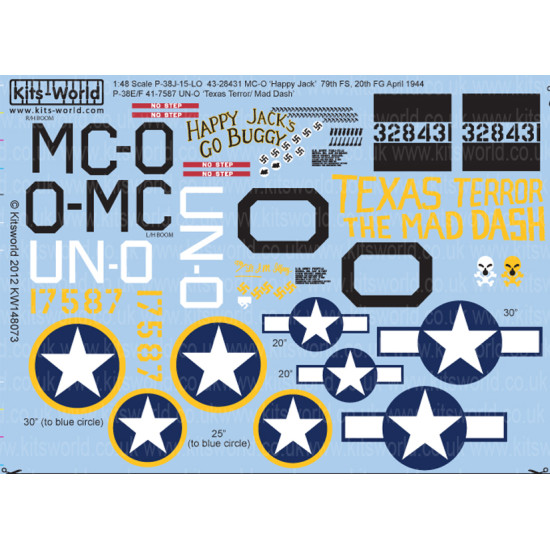 Kits World Kw148073 1/48 Decal For P-38 Lightning P-38j-15-lo 43-38431 Mc-o