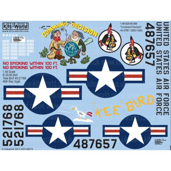 Kits World Kw148074 1/48 Decal For B-29 Super Fortress