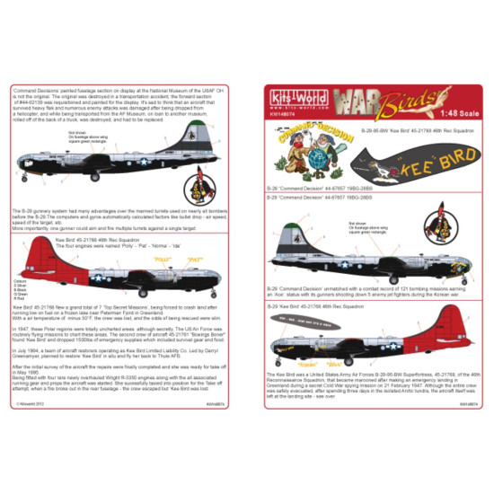 Kits World Kw148074 1/48 Decal For B-29 Super Fortress