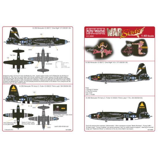 Kits World Kw148081 1/48 Decal For B-26 Marauders Accessories Kit