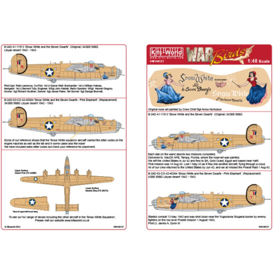 Kits World Kw148121 1/48 Decal For B-24d Liberator Accessories Kit