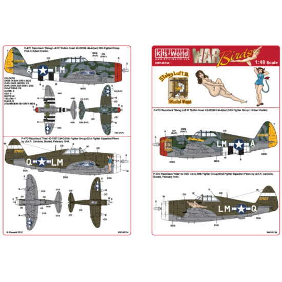 Kits World Kw148134 1/48 Decal For P-47d Razorbacks Button Nose Triss