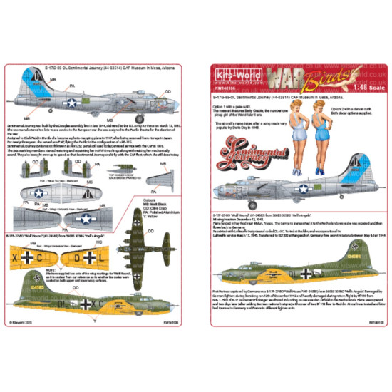 Kits World Kw148135 1/48 Decal For Boeing B-17 F/G Flying Fortress