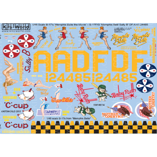 Kits World Kw148136 1/48 Decal For Boeing B-17 F/G Flying Fortress