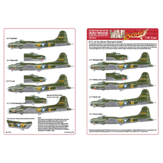Kits World Kw148136 1/48 Decal For Boeing B-17 F/G Flying Fortress