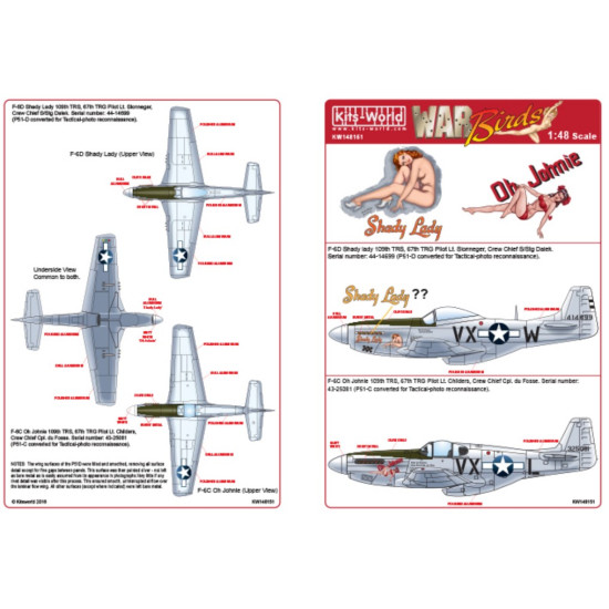 Kits World Kw148151 1/48 Decal For North American Mustang P-51 F-6d