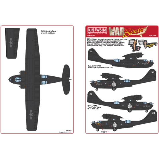 Kits World Kw148157 1/48 Decal For Pby-5a Catalina Black Cat Accessories Kit