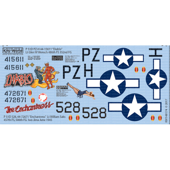 Kits World Kw148174 1/48 Decal For P-51d Mustang Diablo The Enchantress