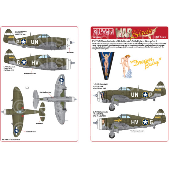 Kits World Kw148201 1/48 Decal For Razorback P 47s Of The 56th Fighter Group