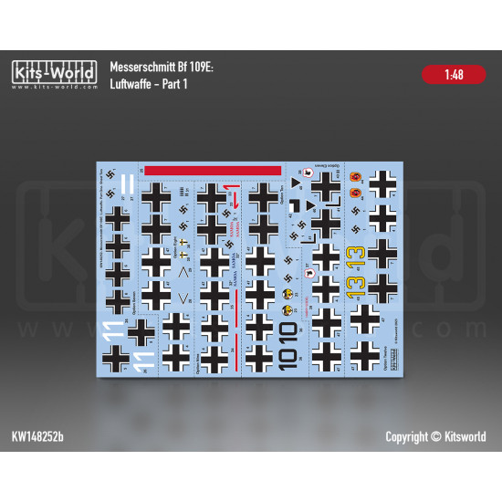 Kits World Kw148252 1/48 Decal For Messerschmitt Bf109e 1 3 4 7 Luftwaffe Part 1