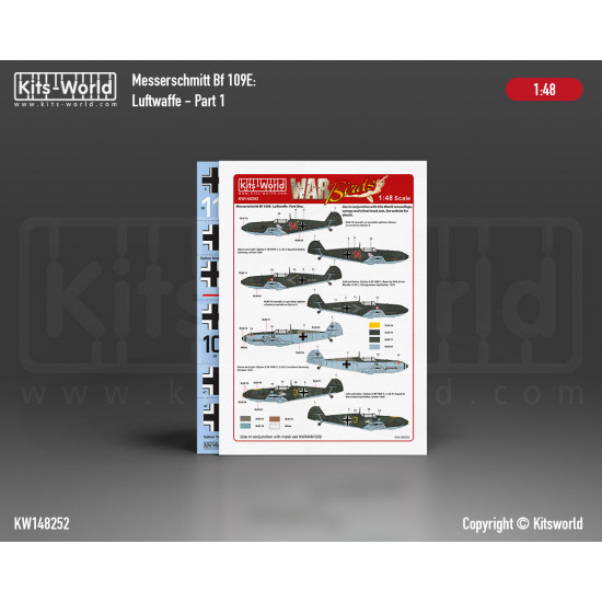 Kits World Kw148252 1/48 Decal For Messerschmitt Bf109e 1 3 4 7 Luftwaffe Part 1