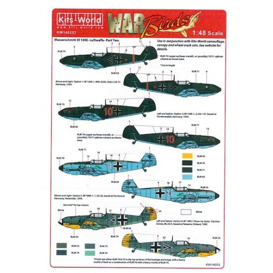 Kits World Kw148253 1/48 Decal For Messerschmitt Bf109e Luftwaffe Part 2
