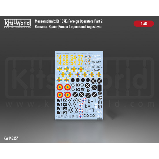 Kits World Kw148254 1/48 Decal For Messerschmitt Bf109e 1 3 Foreign Operators Part 2