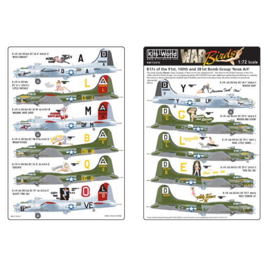 Kits World Kw172010 1/72 Decal For B17 F/G Flying Fortress Mason And Dixon