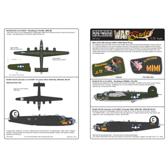 Kits World Kw172032 1/72 Decal For B24d Liberator Cbi Europe Accessories Kit