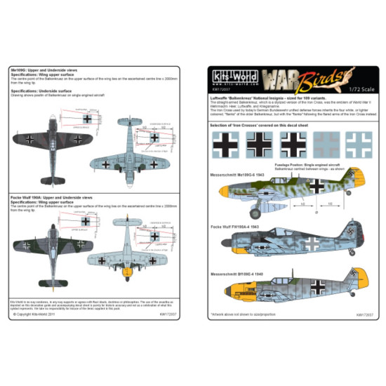 Kits World Kw172037 1/72 Decal For German Insignia Me109 Variants Luftwaffe
