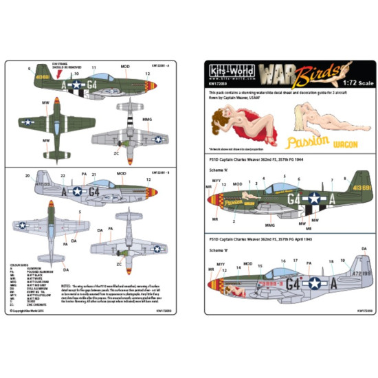 Kits World Kw172050 1/72 Decal For P-51 Mustang Passion Wagon Captain Charles Weaver