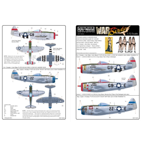 Kits World Kw172052 1/72 Decal For P-47 Thunderbolts P-47 G9-e 42-27210 42-1055