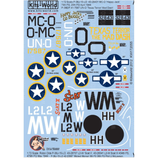 Kits World Kw172055 1/72 Decal For P-38 Lightnings Accessories For Aircraft