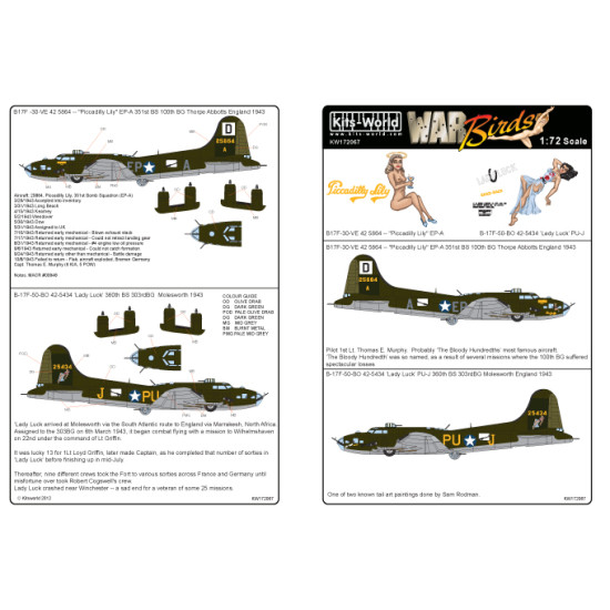 Kits World Kw172067 1/72 Decal For B-17 Flying Fortress Accessories Kit