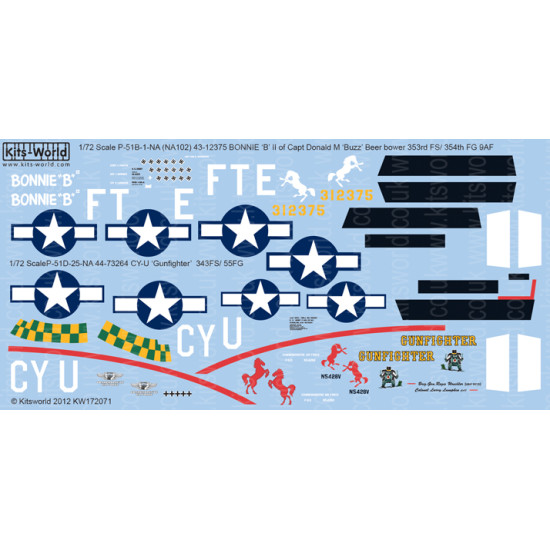 Kits World Kw172071 1/72 Decal For P-51b/D Mustangs Accessories Kit