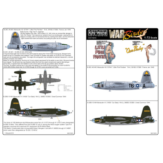 Kits World Kw172074 1/72 Decal For B-26 Marauders Accessories Kit