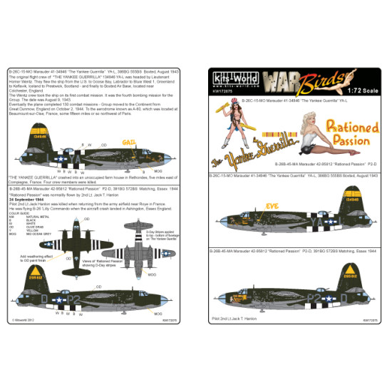 Kits World Kw172075 1/72 Decal For B-26 Marauders Accessories Kit