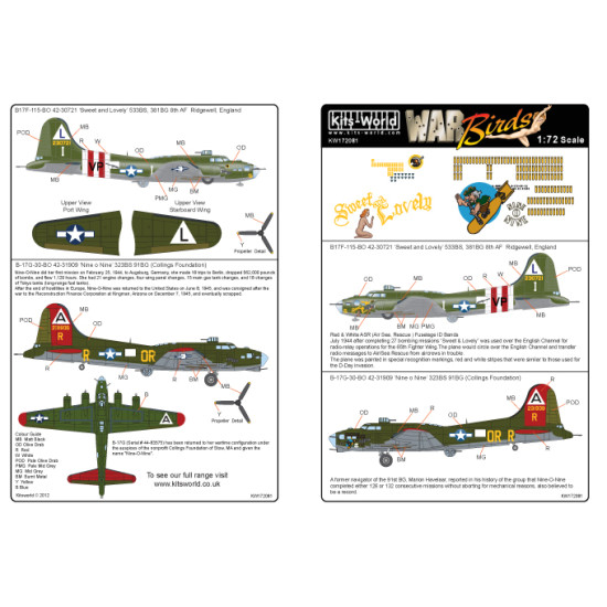 Kits World Kw172081 1/72 Decal For B-17f/G Flying Fortress B-17f-115-bo