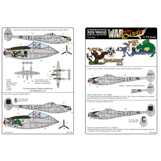 Kits World Kw172082 1/72 Decal For Lightning P-38j/L P-38j-15-lo