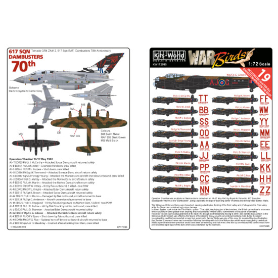 Kits World Kw172095 1/72 Decal For 70th Dambusters Anniversary Dambuster Lancasters