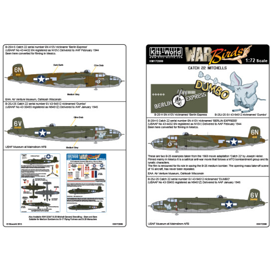 Kits World Kw172099 1/72 Decal For B-25j Mitchells Catch 22 B-25h-1na