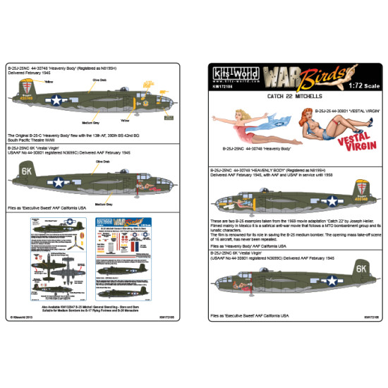 Kits World Kw172105 1/72 Decal For Catch 22 Mitchells B-25j-25nc 44-30748 6h