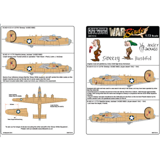 Kits World Kw172114 1/72 Decal For B-24d Liberator B-24d-5-co 41-23795 Sneezy