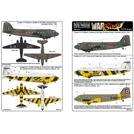 Kits World Kw172127 1/72 Decal For Douglas Dakota C-47 - Dc-3 Accessories Kit