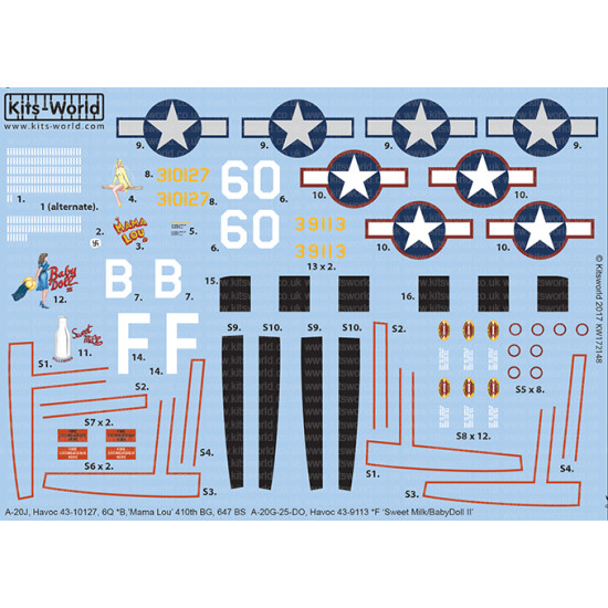 Kits World Kw172148 1/72 Decal For A-20g Douglas Havoc Accessories Kit